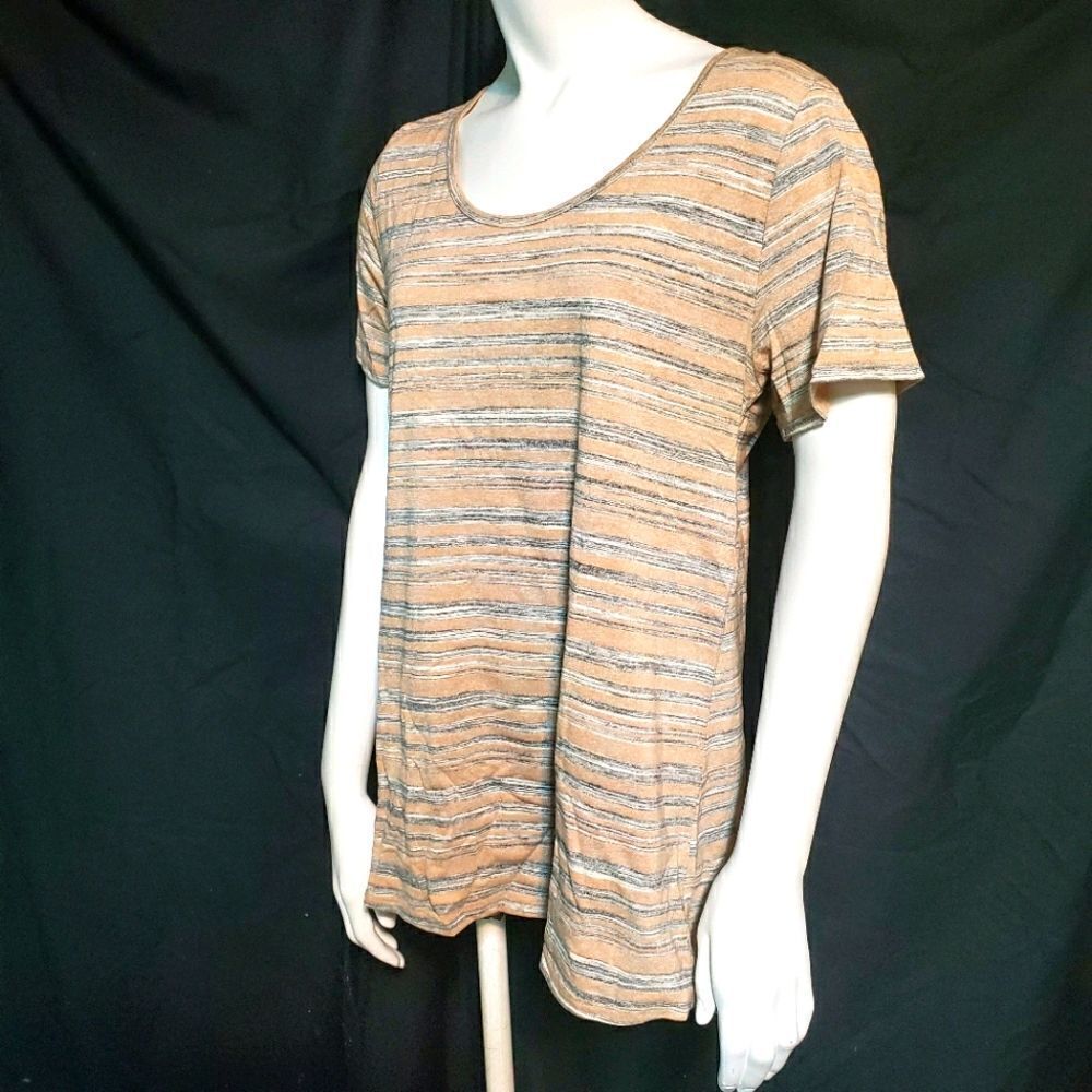 LuLaRoe Orange & Gray Striped Short Sleeve Tee (M)